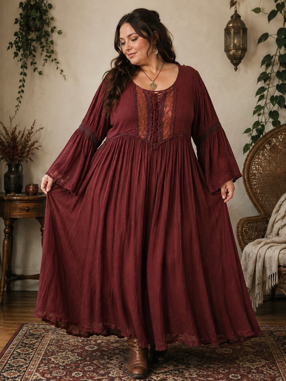 Vintage Nepal Rayon Boho Ren Faire Festival Maxi Dress Plus Free Size